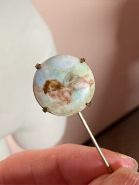 Victorian cherub baby angel transfer cameo Brass stick pin fairycore